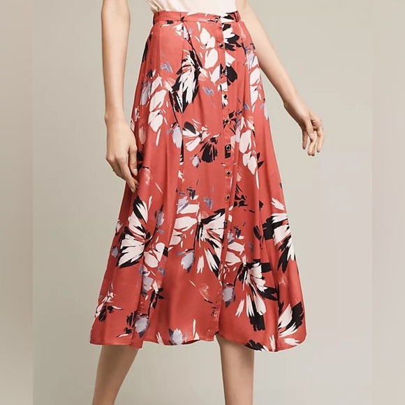 YUMI KIM celma midi skirt boho floral print button front anthropologie size L - Picture 1 of 9